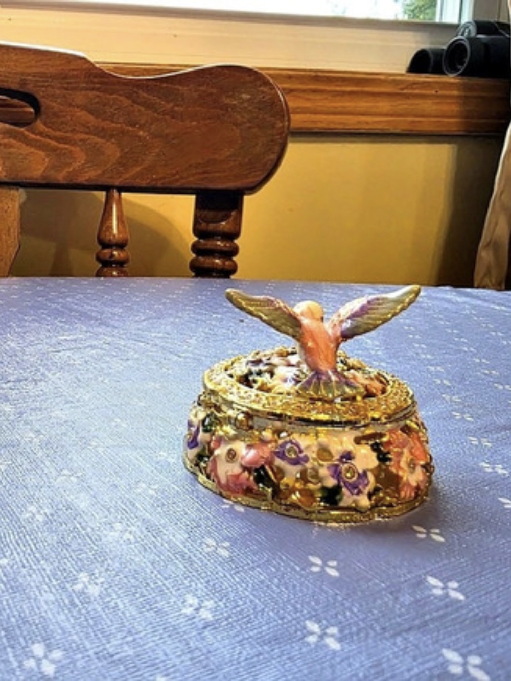 Hummingbird Floral Rhinestone Jewelry Box Gold, Pink & Purple